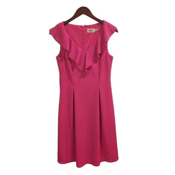 Eliza J Pink Perforated Flare Dress Ruffle Neck Sleeveless Size 6 - Picture 2 of 7